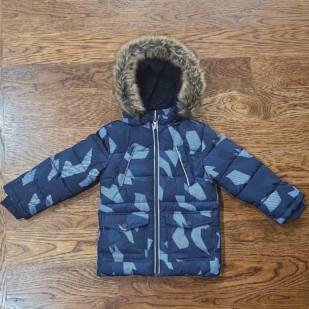 Kids Blue Camouflage Puffer Jacket
